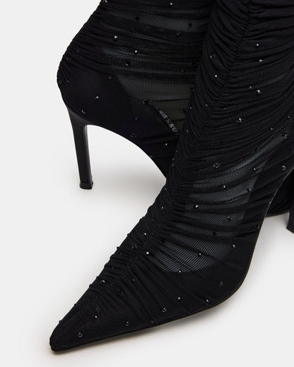 RASHIDA Black Mesh Over-The-Knee Pointed-Toe Rhinestone Stiletto Heel Women's Boot | Steve Madden Great Value