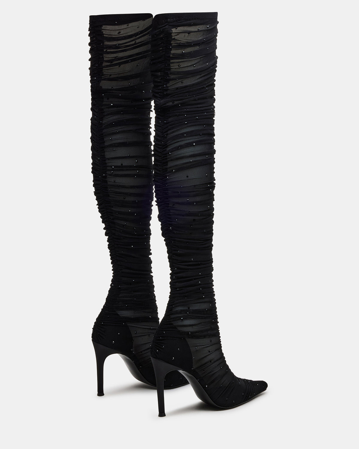 RASHIDA Black Mesh Over-The-Knee Pointed-Toe Rhinestone Stiletto Heel Women's Boot | Steve Madden Great Value