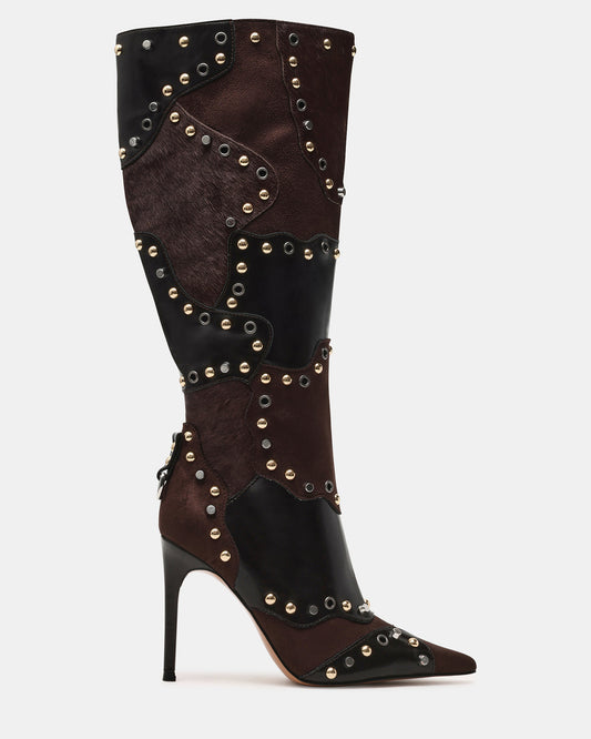 REVIVE Brown Multi Wide Calf Pointed-Toe Knee-High Stiletto Women's Boot | Steve Madden Special Offer