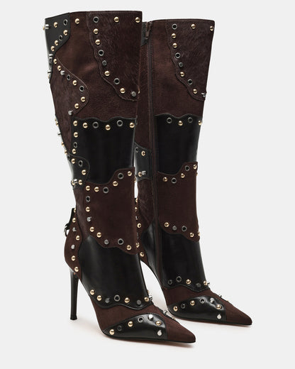 REVIVE Brown Multi Wide Calf Pointed-Toe Knee-High Stiletto Women's Boot | Steve Madden Special Offer