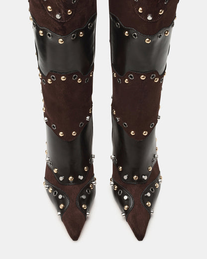REVIVE Brown Multi Wide Calf Pointed-Toe Knee-High Stiletto Women's Boot | Steve Madden Special Offer