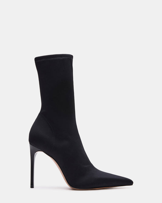 MIDNITE Black Pointed-Toe Stiletto Heel Sock Women's Ankle Boot | Steve Madden Exclusive