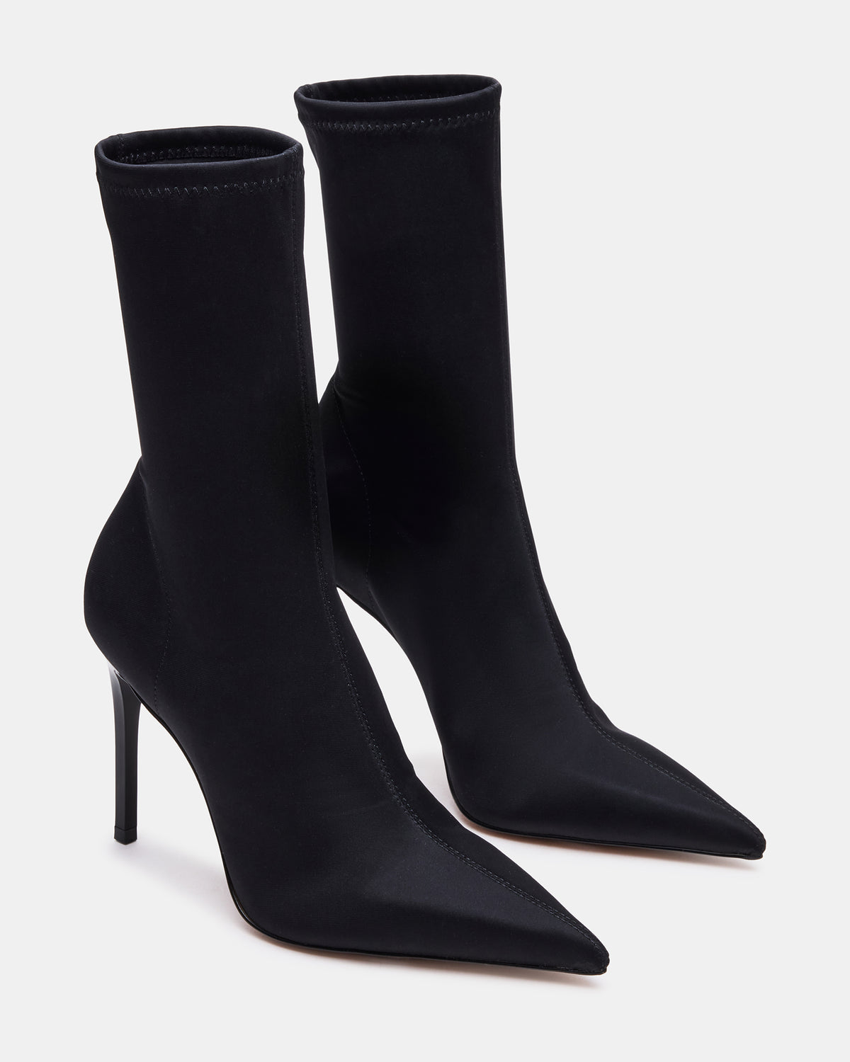 MIDNITE Black Pointed-Toe Stiletto Heel Sock Women's Ankle Boot | Steve Madden Exclusive