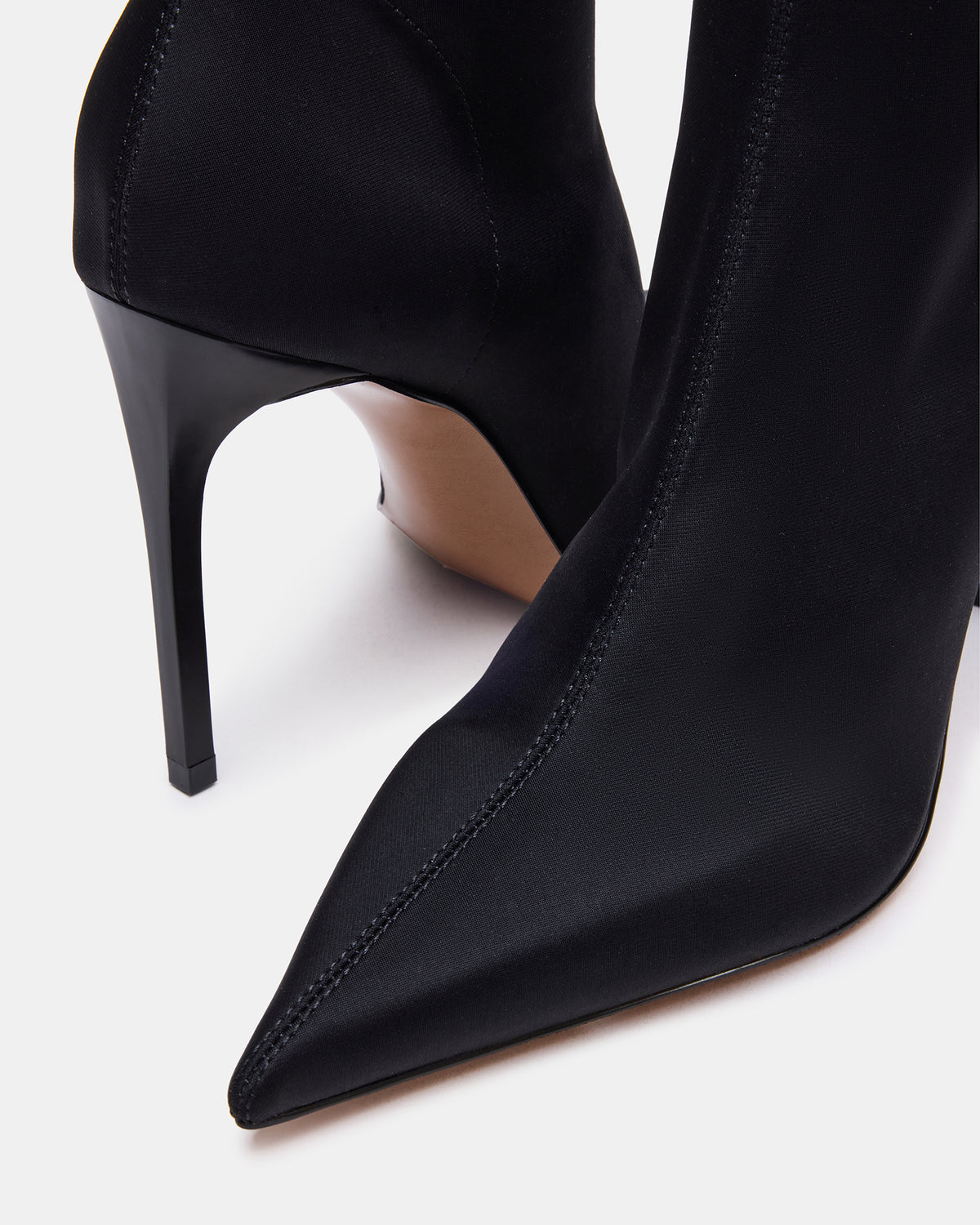 MIDNITE Black Pointed-Toe Stiletto Heel Sock Women's Ankle Boot | Steve Madden Exclusive