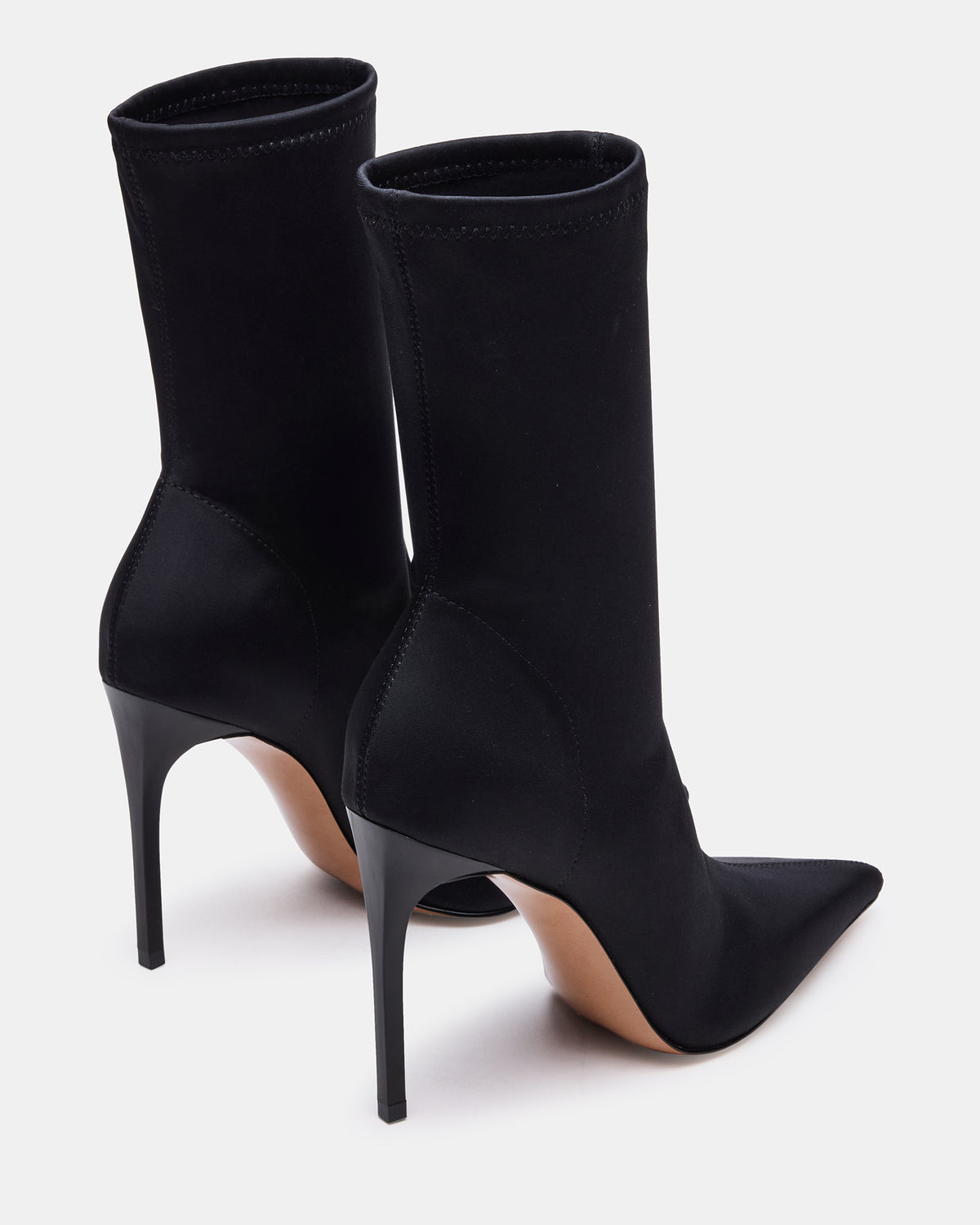 MIDNITE Black Pointed-Toe Stiletto Heel Sock Women's Ankle Boot | Steve Madden Exclusive