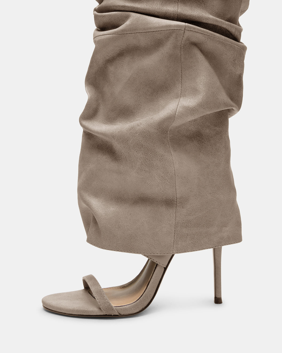 RAVINE Grey Distressed Women's Knee-High Cuffed Stiletto Heel Boot | Steve Madden Top Pick