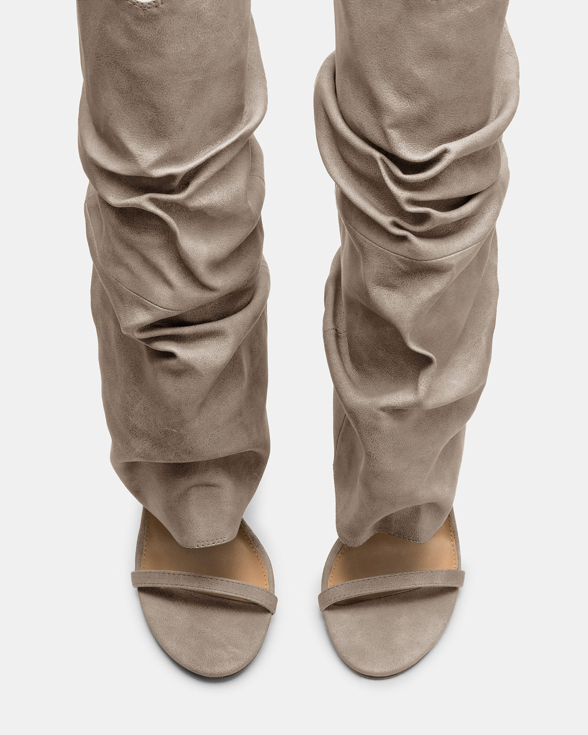 RAVINE Grey Distressed Women's Knee-High Cuffed Stiletto Heel Boot | Steve Madden Top Pick