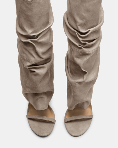 RAVINE Grey Distressed Women's Knee-High Cuffed Stiletto Heel Boot | Steve Madden Top Pick