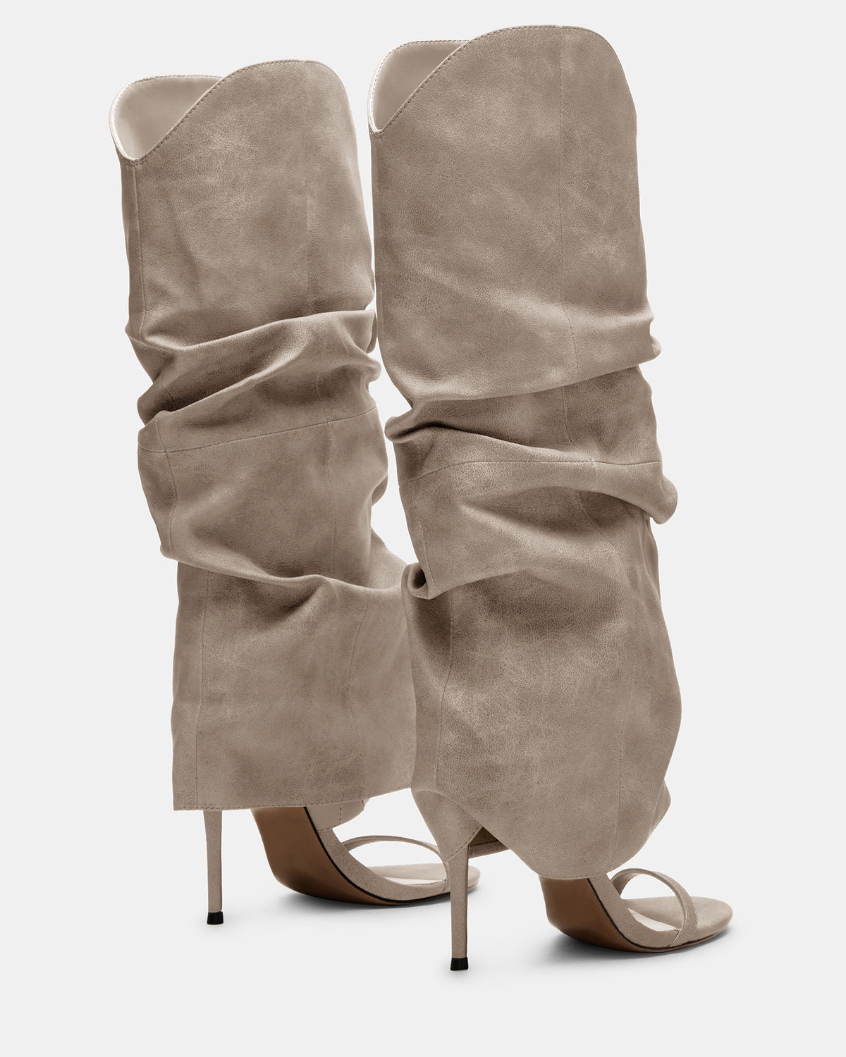 RAVINE Grey Distressed Women's Knee-High Cuffed Stiletto Heel Boot | Steve Madden Top Pick