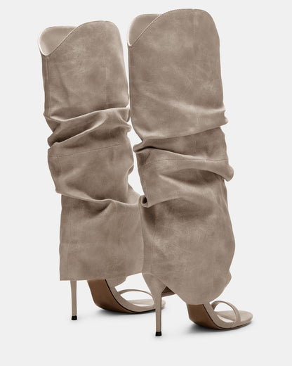 RAVINE Grey Distressed Women's Knee-High Cuffed Stiletto Heel Boot | Steve Madden Top Pick