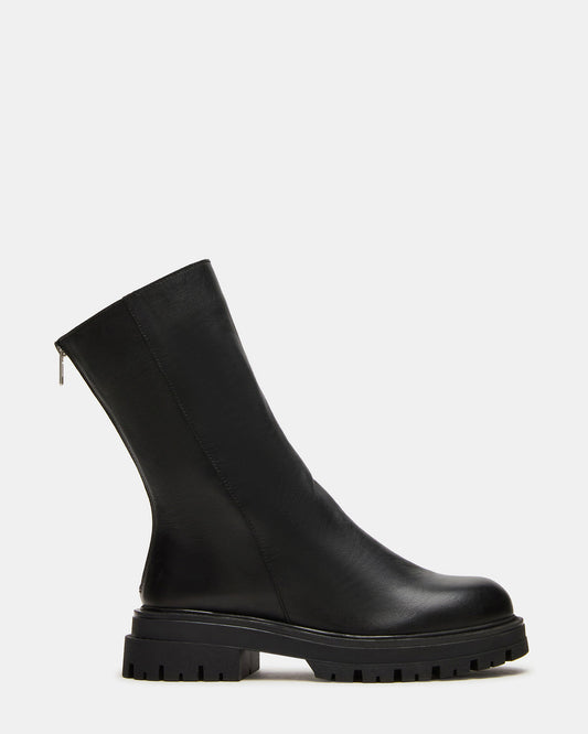 LAMI Black Leather Lug Sole Women's Ankle Boot | Steve Madden Value