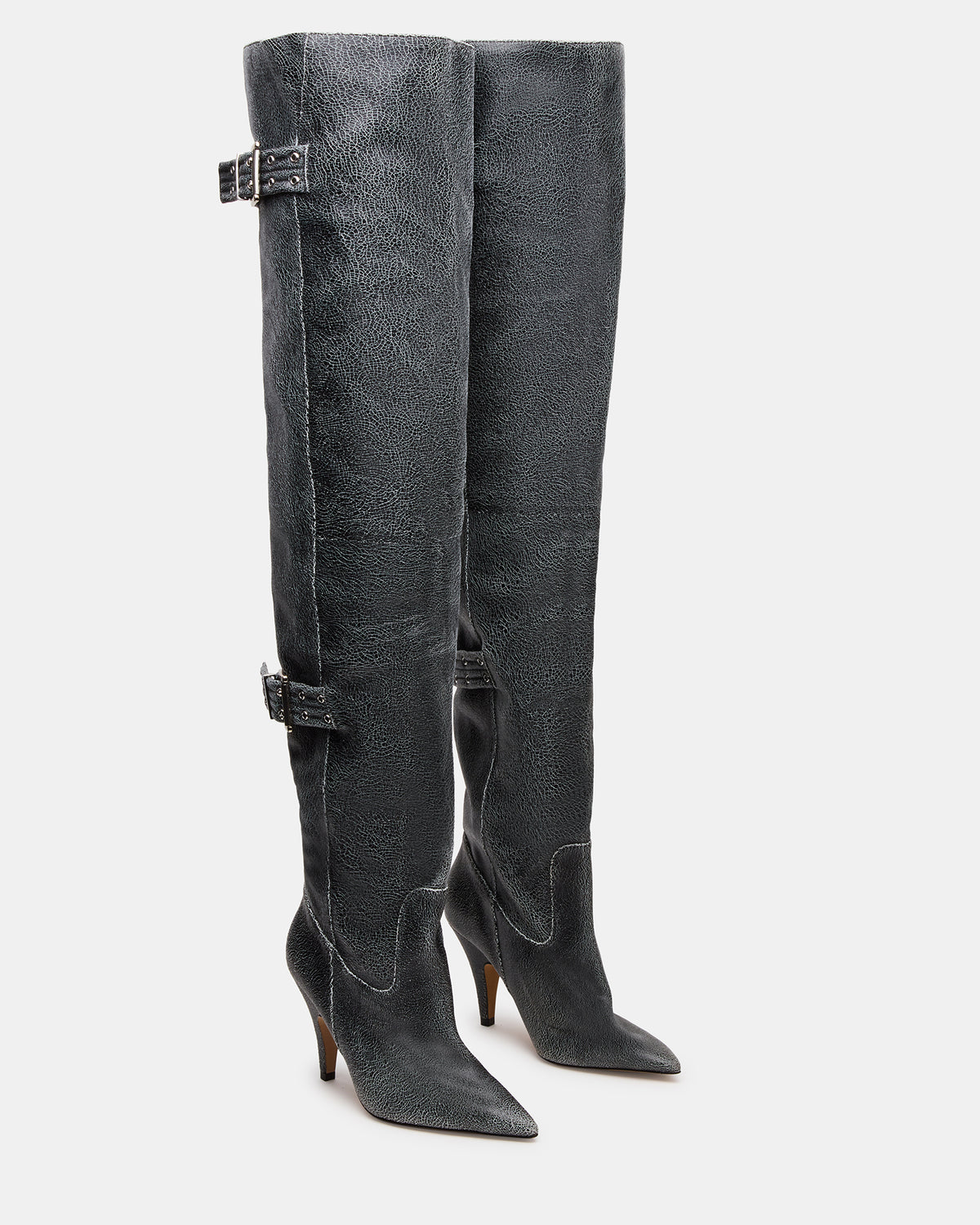 BADDIE Black Distressed Over-The-Knee Moto Women's Boot | Steve Madden Great Value