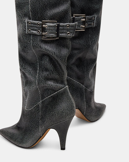 BADDIE Black Distressed Over-The-Knee Moto Women's Boot | Steve Madden Great Value