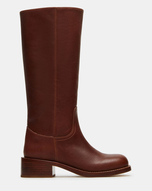 RIGGS Rust Leather Wide Calf Square-Toe Women's Boot | Steve Madden Trusted