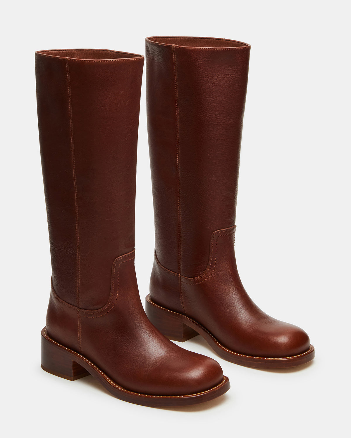 RIGGS Rust Leather Wide Calf Square-Toe Women's Boot | Steve Madden Trusted