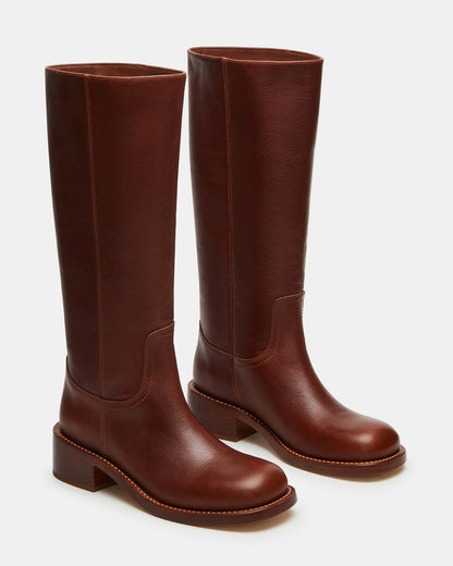 RIGGS Rust Leather Wide Calf Square-Toe Women's Boot | Steve Madden Trusted