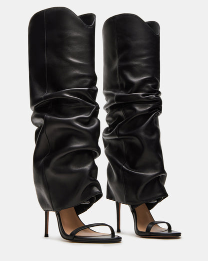 RAVINE Black Knee-High Cuffed Stiletto Heel Women's Boot | Steve Madden Sale
