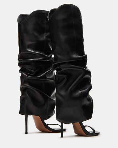 RAVINE Black Knee-High Cuffed Stiletto Heel Women's Boot | Steve Madden Sale