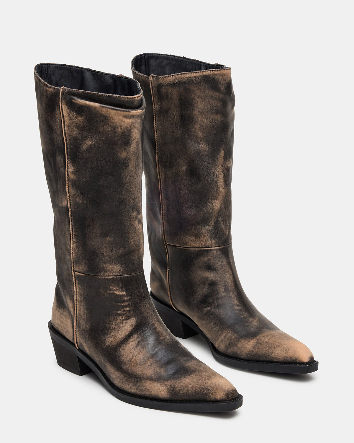 RAPTOR Black Distressed Pointed-Toe Block Heel Western Women's Boot | Steve Madden Best Price