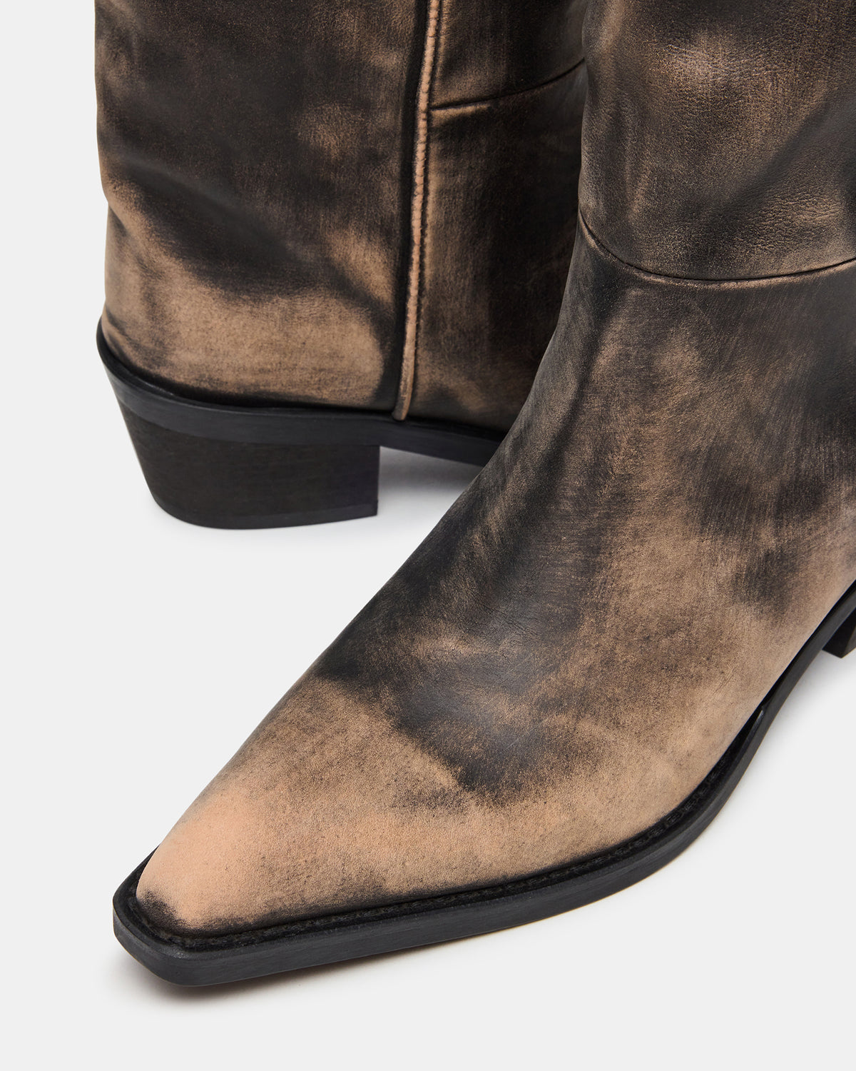 RAPTOR Black Distressed Pointed-Toe Block Heel Western Women's Boot | Steve Madden Best Price