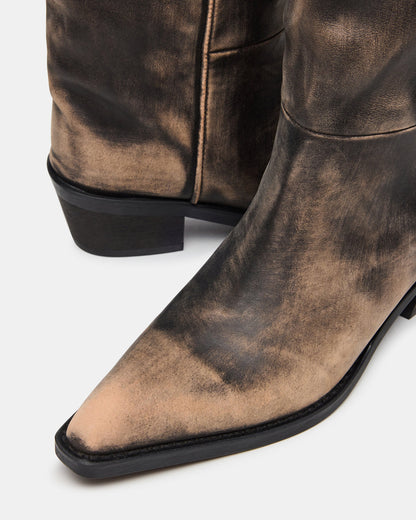 RAPTOR Black Distressed Pointed-Toe Block Heel Western Women's Boot | Steve Madden Best Price