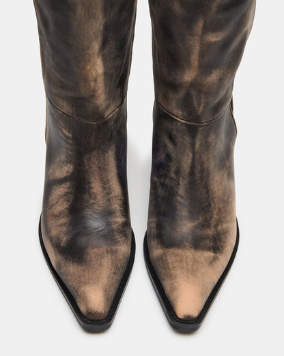 RAPTOR Black Distressed Pointed-Toe Block Heel Western Women's Boot | Steve Madden Best Price