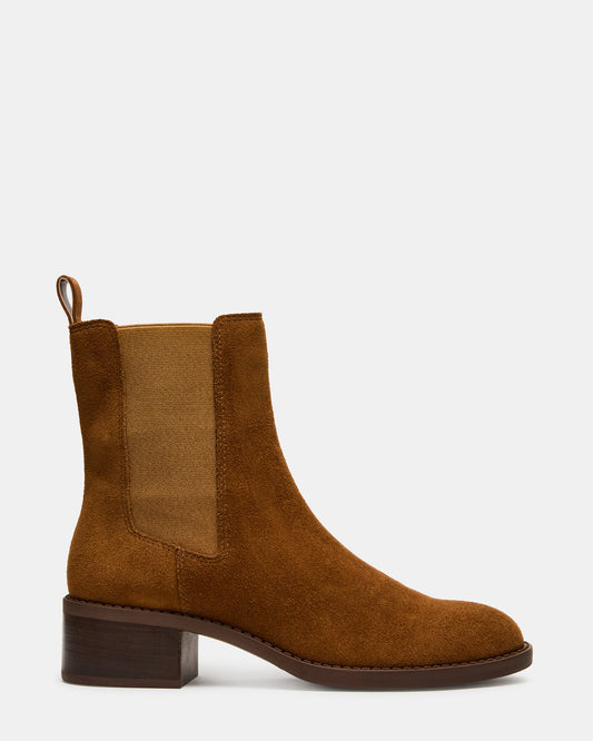 KAPLAN Camel Suede Chelsea Block Heel Women's Ankle Boot | Steve Madden Trusted
