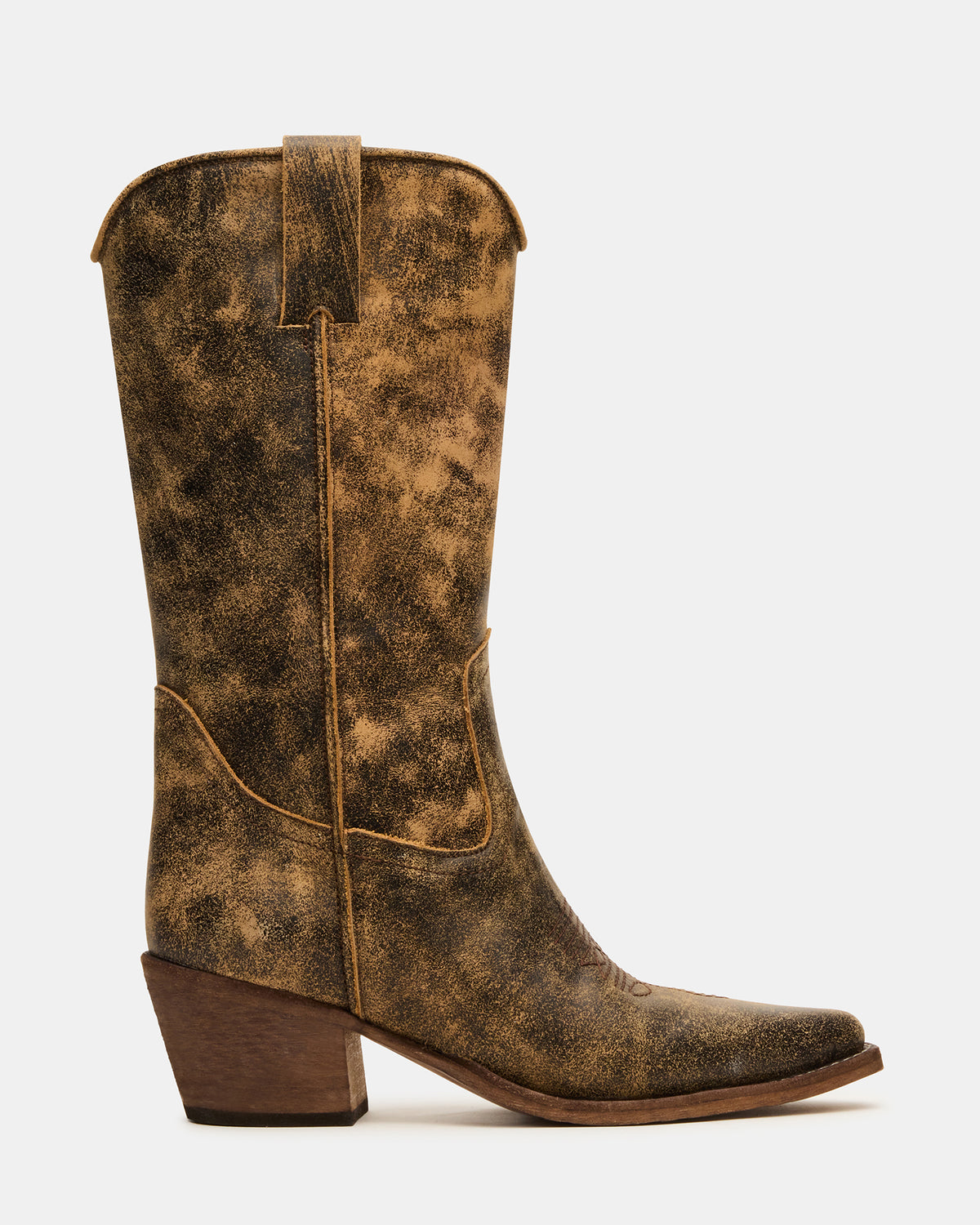 ALBANY Brown Distressed Pointed-Toe Women's Western Boot | Steve Madden Classic