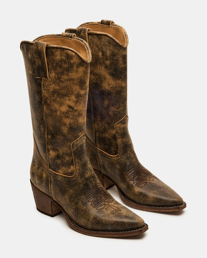 ALBANY Brown Distressed Pointed-Toe Women's Western Boot | Steve Madden Classic