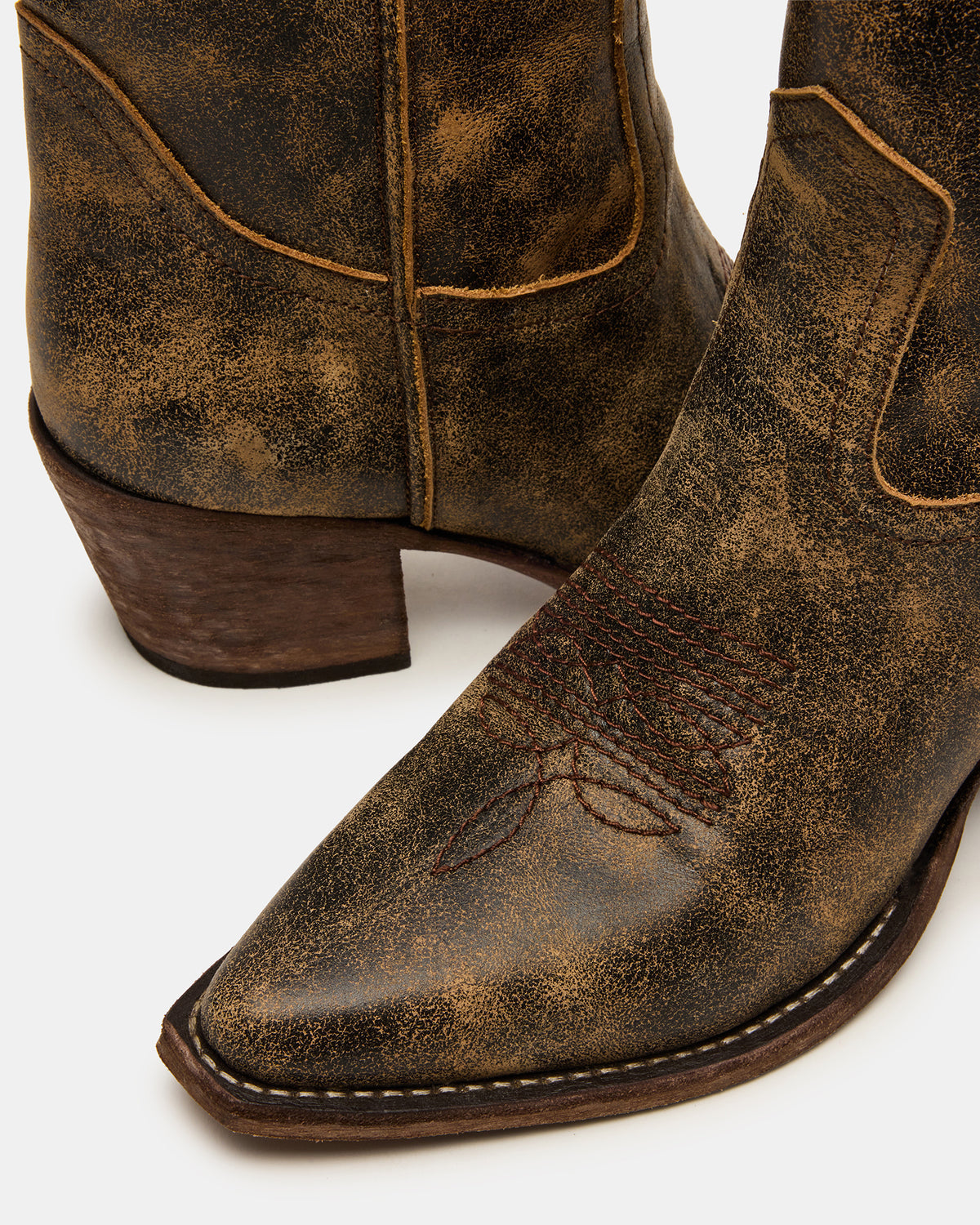 ALBANY Brown Distressed Pointed-Toe Women's Western Boot | Steve Madden Classic