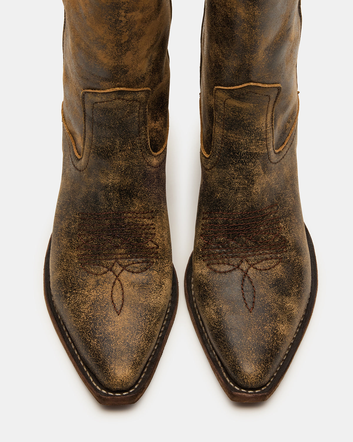 ALBANY Brown Distressed Pointed-Toe Women's Western Boot | Steve Madden Classic