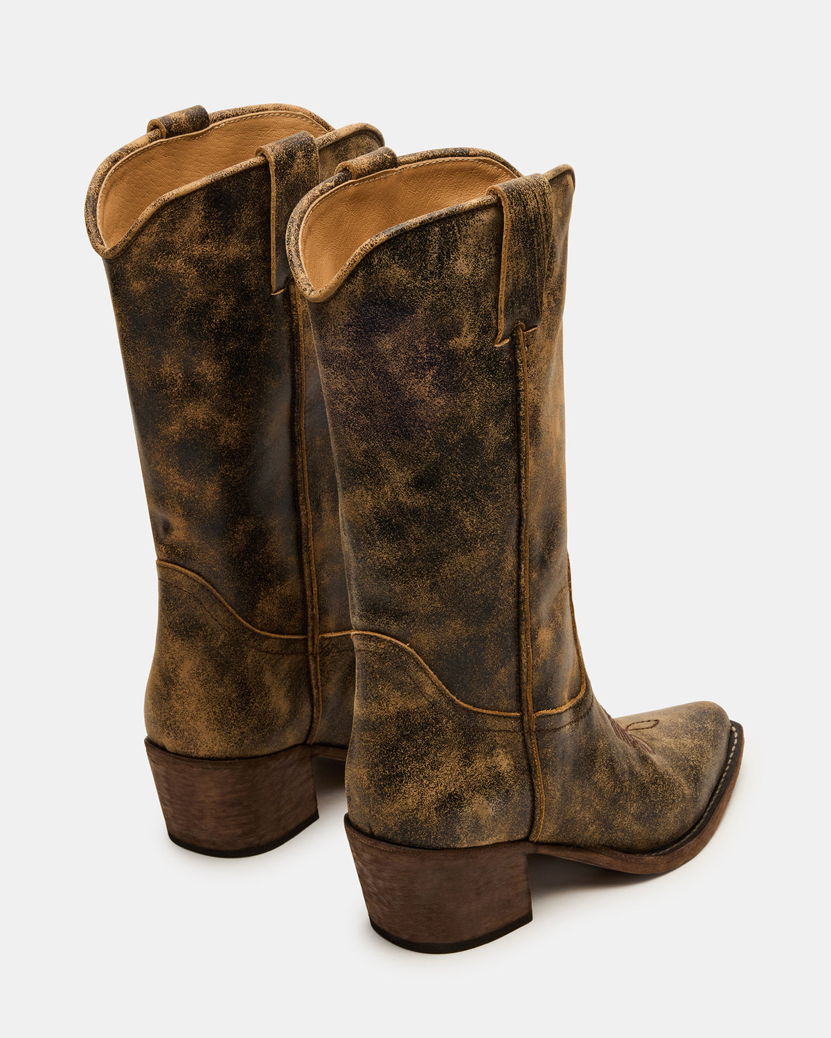 ALBANY Brown Distressed Pointed-Toe Women's Western Boot | Steve Madden Classic