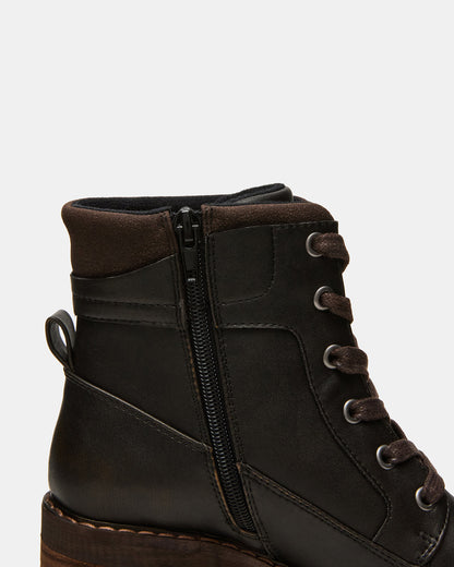 TUFF Dark Brown Lace-Up Block Heel Women's Ankle Boot | Steve Madden Essential