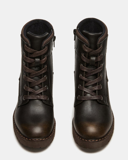 TUFF Dark Brown Lace-Up Block Heel Women's Ankle Boot | Steve Madden Essential