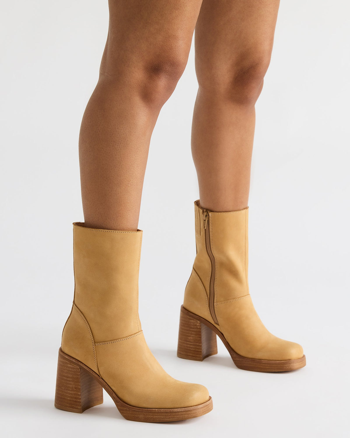 FUSION Banana Leather Square-Toe Block Heel Women's Ankle Boot | Steve Madden Premium