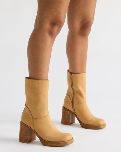 FUSION Banana Leather Square-Toe Block Heel Women's Ankle Boot | Steve Madden Premium