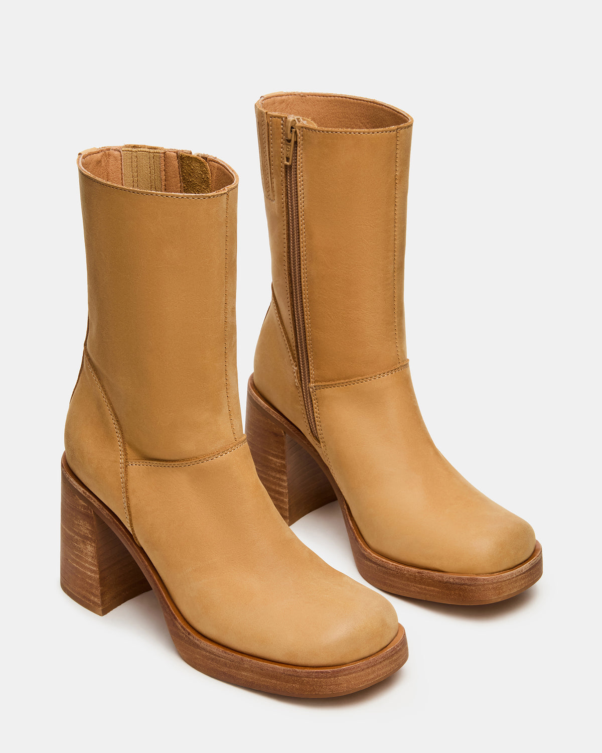 FUSION Banana Leather Square-Toe Block Heel Women's Ankle Boot | Steve Madden Premium