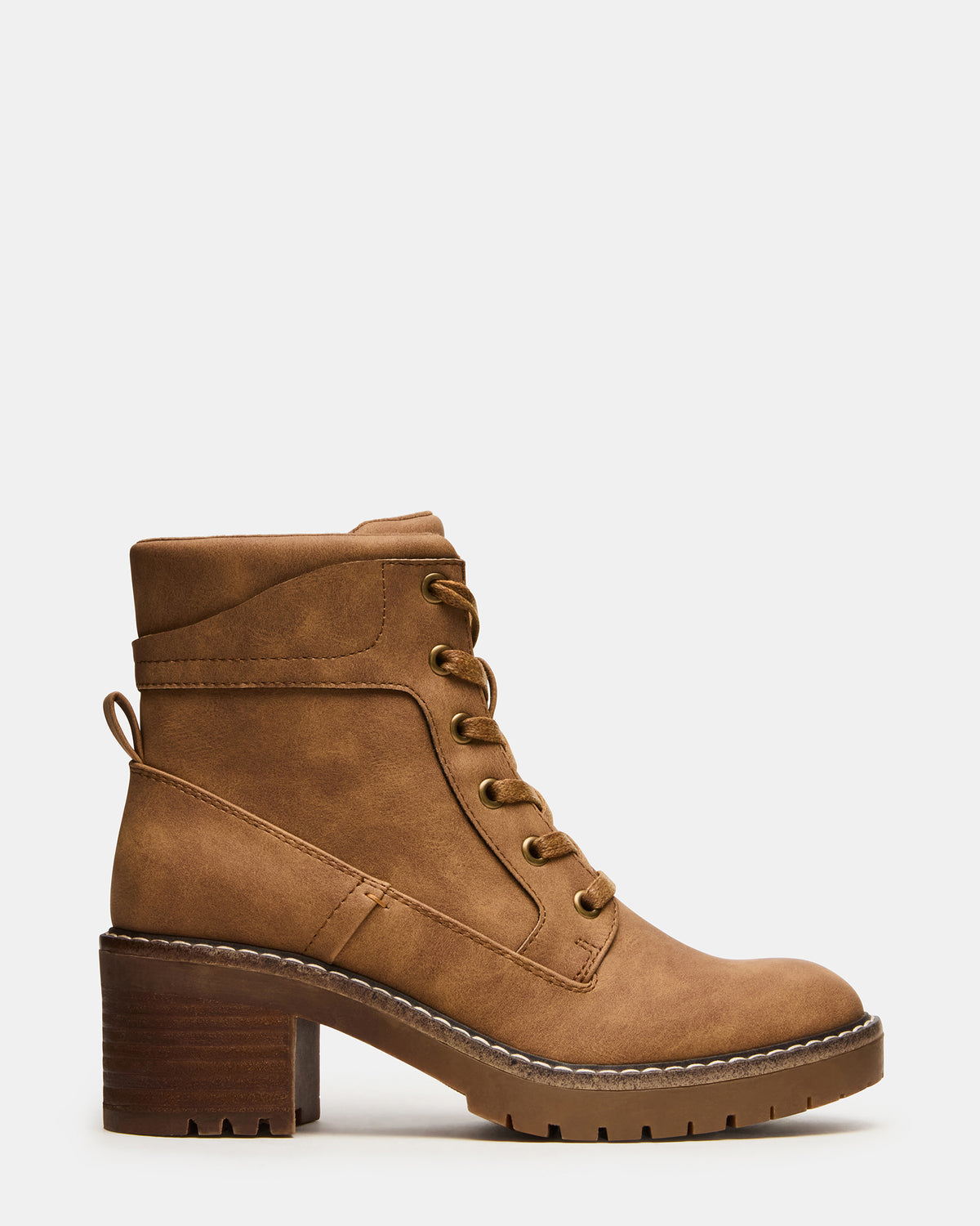 TUFF Taupe Lace-Up Block Heel Women's Ankle Boot | Steve Madden Recommended