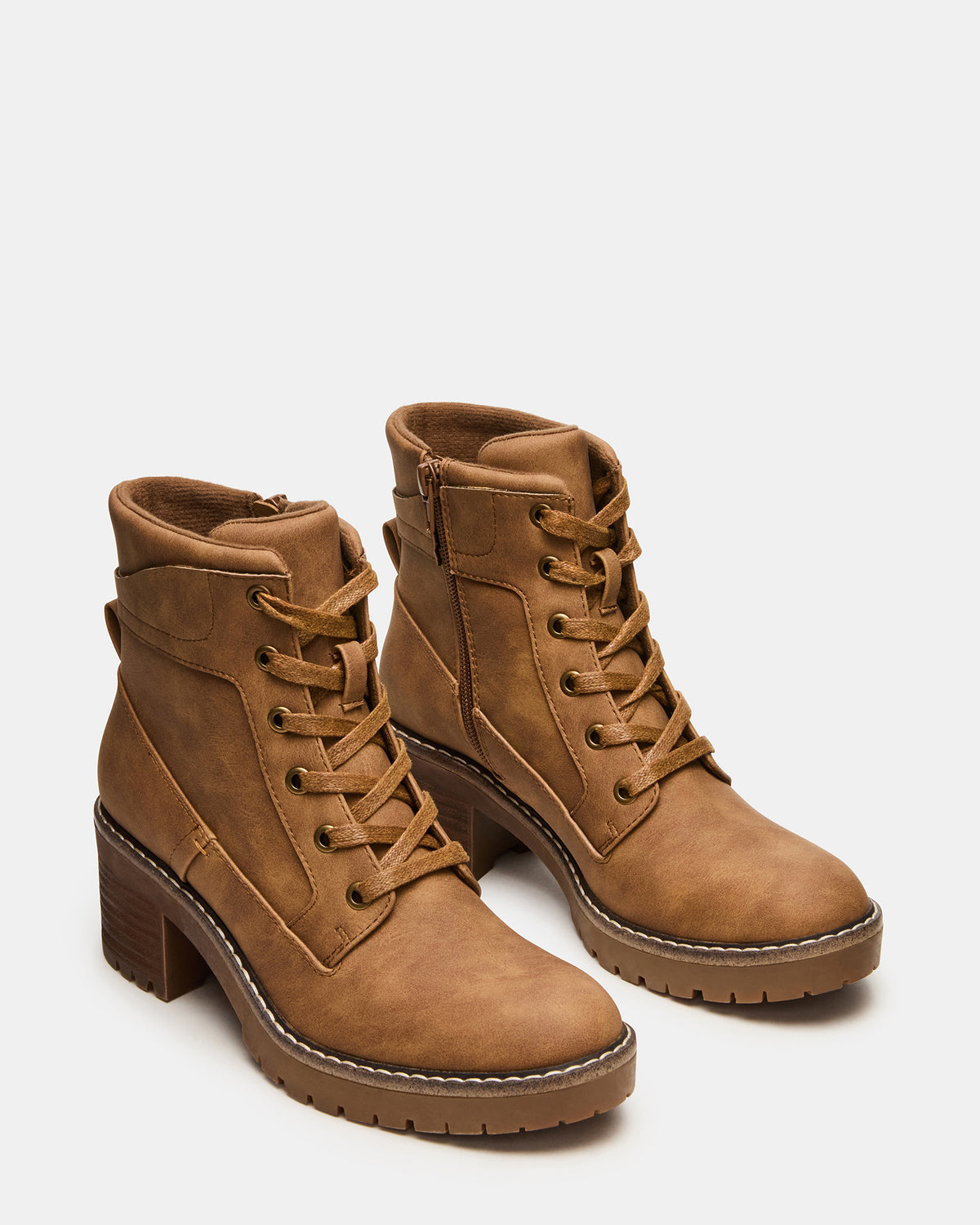 TUFF Taupe Lace-Up Block Heel Women's Ankle Boot | Steve Madden Recommended