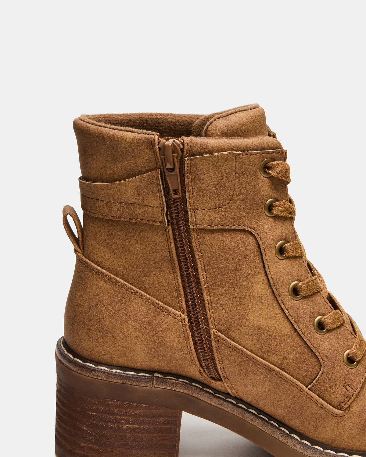 TUFF Taupe Lace-Up Block Heel Women's Ankle Boot | Steve Madden Recommended