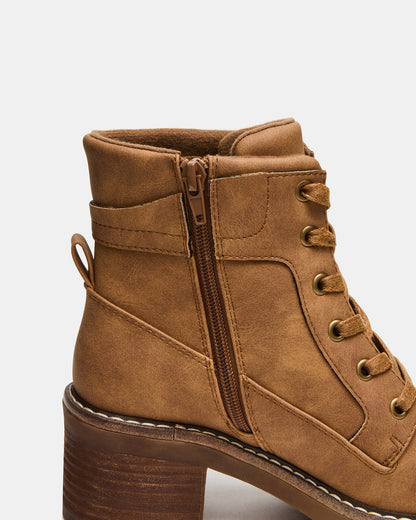 TUFF Taupe Lace-Up Block Heel Women's Ankle Boot | Steve Madden Recommended
