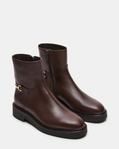 DIABLO Brown Leather Women's Ankle Boot | Steve Madden Featured