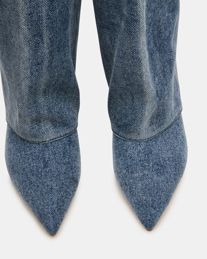 LUCA Denim Fabric Pointed-Toe Cuffed Kitten Heel Women's Boot | Steve Madden Sale