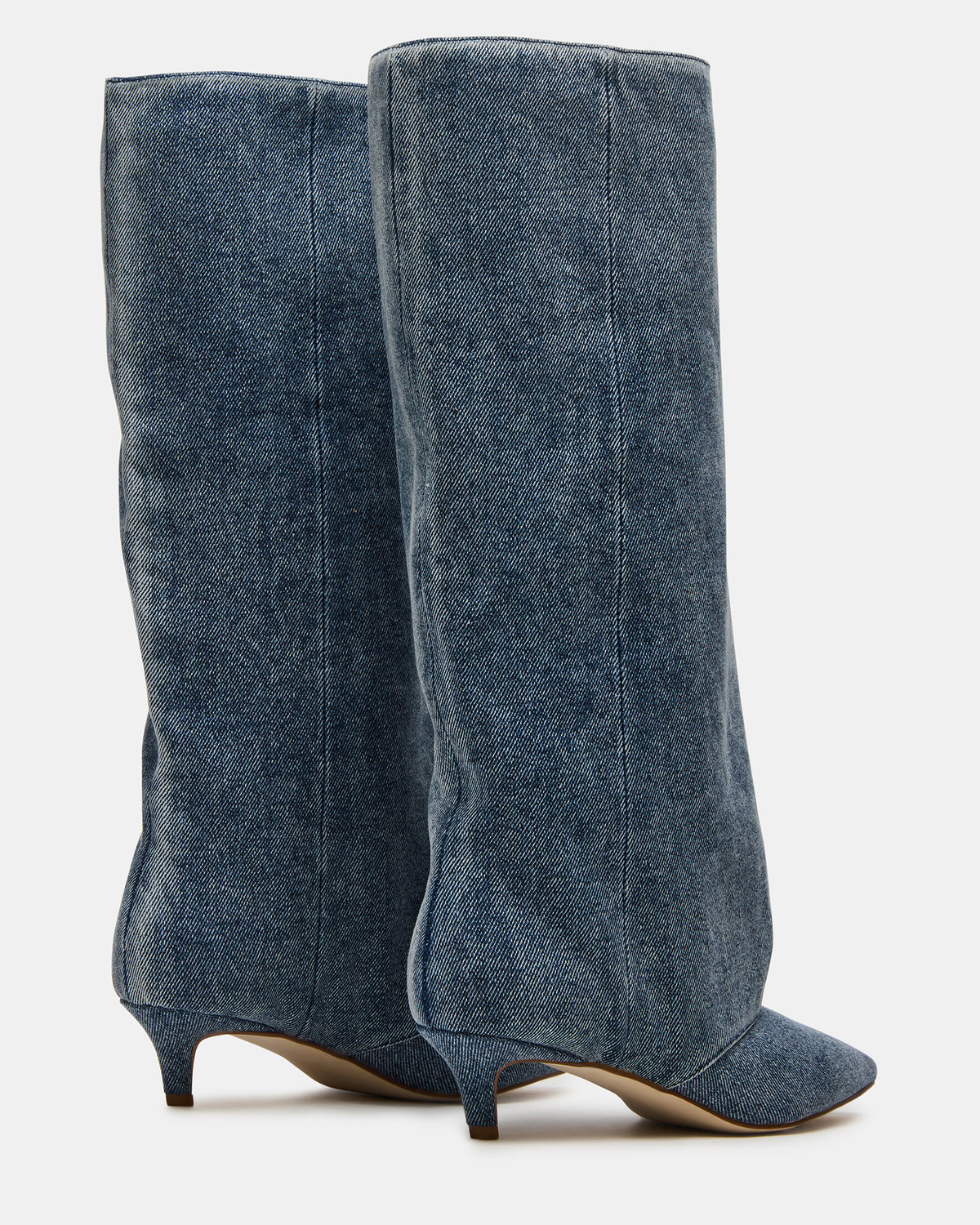 LUCA Denim Fabric Pointed-Toe Cuffed Kitten Heel Women's Boot | Steve Madden Sale