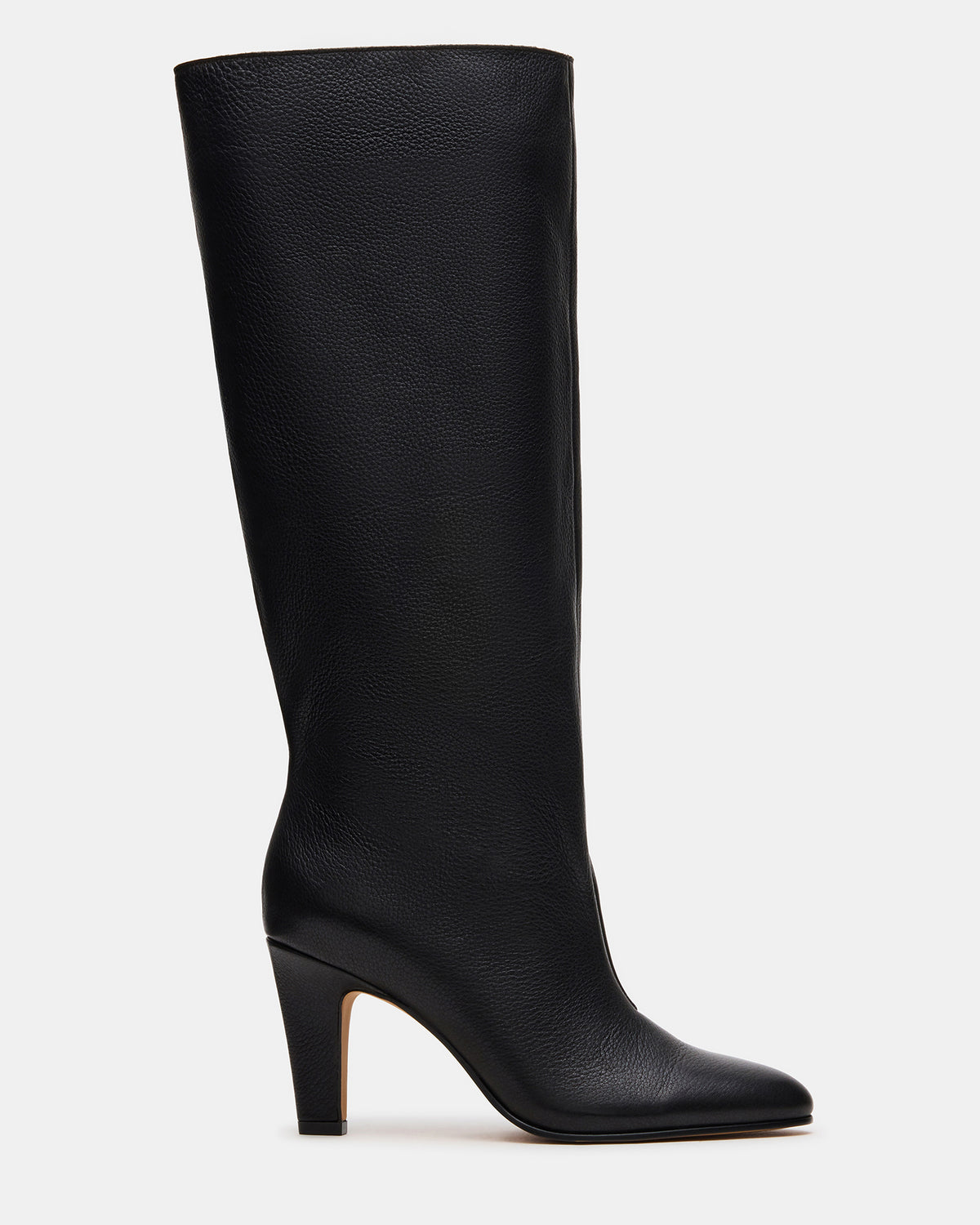 RIZK Black Leather Knee-High Rounded Toe Heeled Women's Boot | Steve Madden Signature