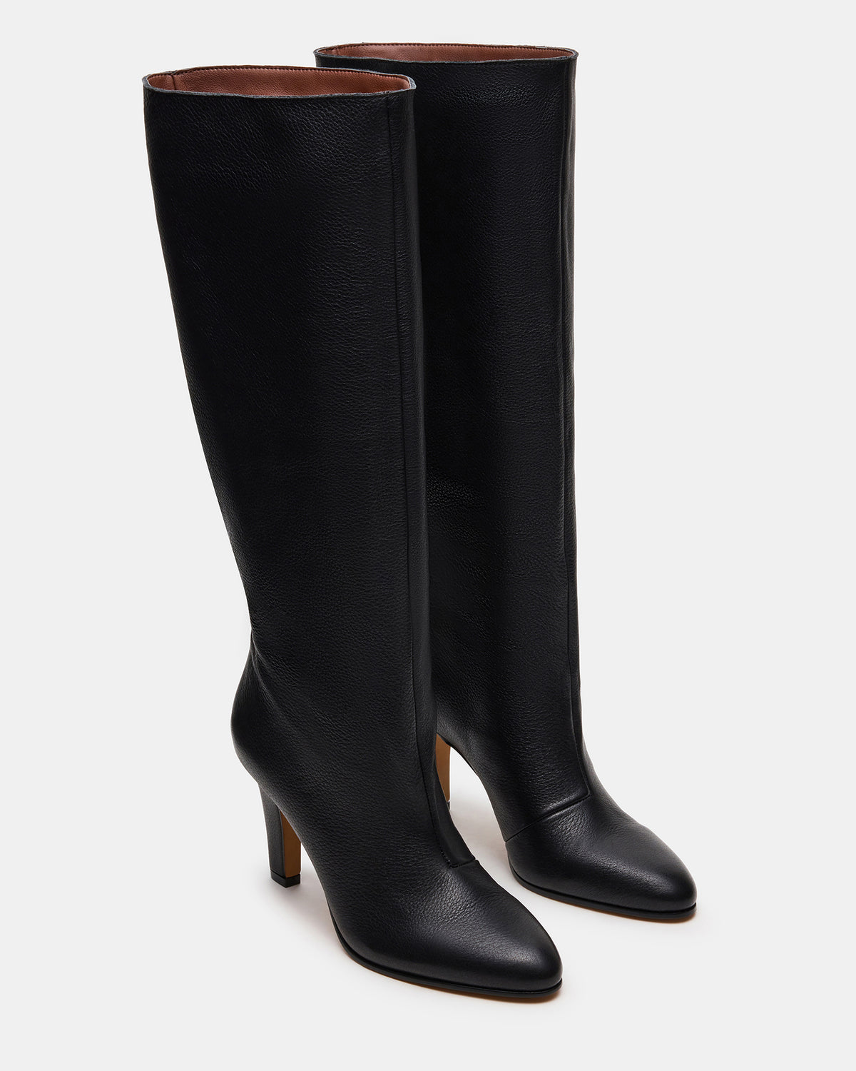 RIZK Black Leather Knee-High Rounded Toe Heeled Women's Boot | Steve Madden Signature