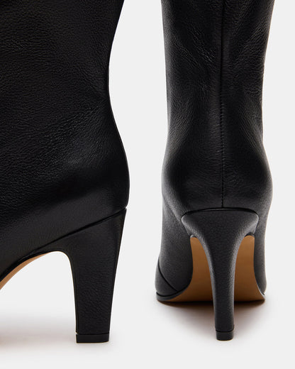 RIZK Black Leather Knee-High Rounded Toe Heeled Women's Boot | Steve Madden Signature