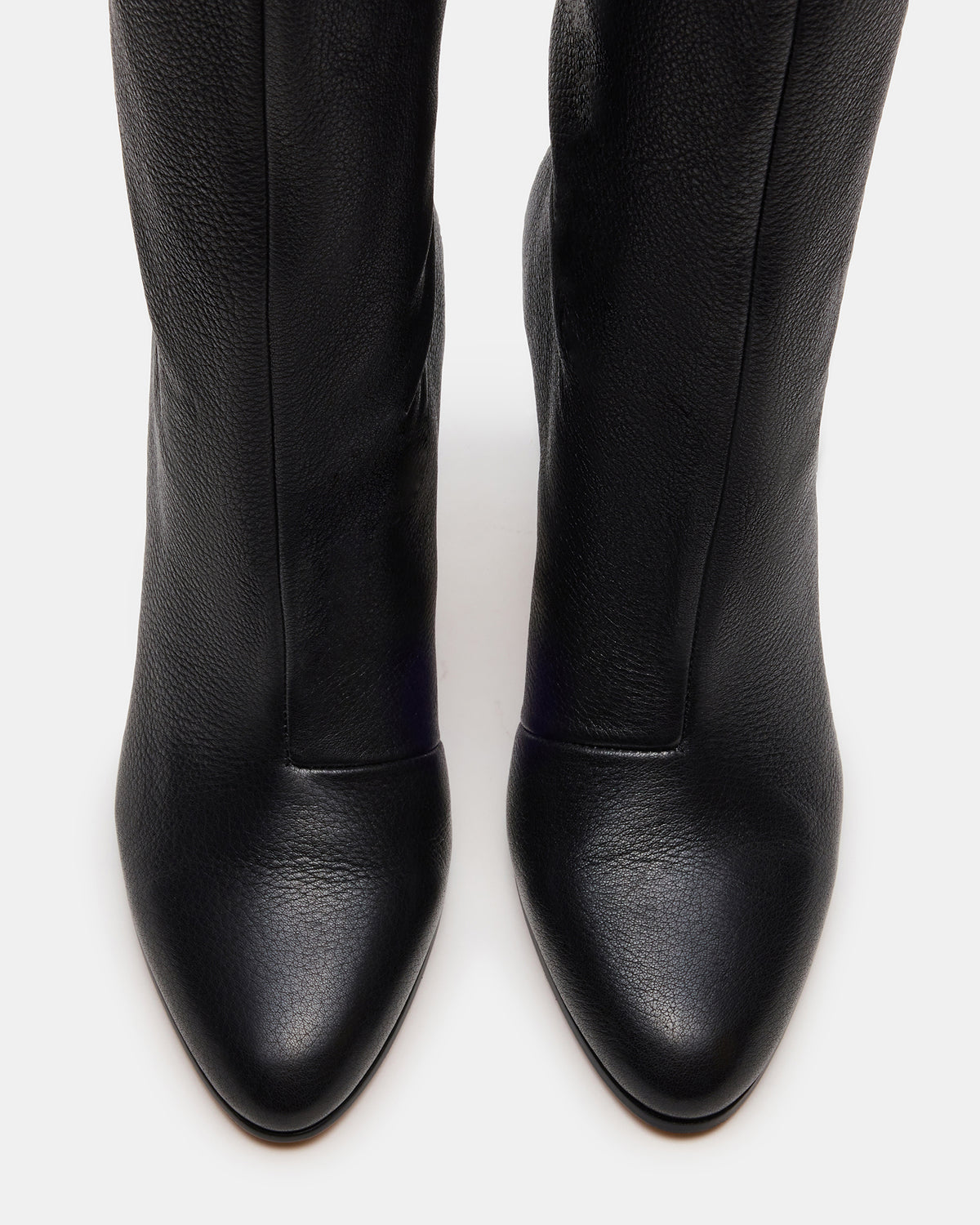 RIZK Black Leather Knee-High Rounded Toe Heeled Women's Boot | Steve Madden Signature