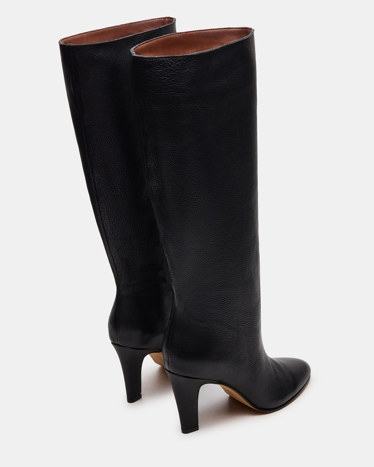 RIZK Black Leather Knee-High Rounded Toe Heeled Women's Boot | Steve Madden Signature