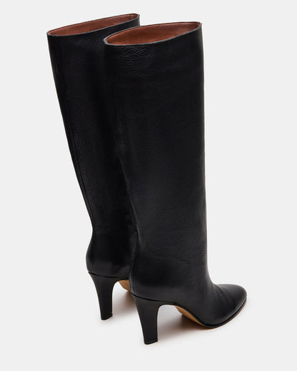 RIZK Black Leather Knee-High Rounded Toe Heeled Women's Boot | Steve Madden Signature